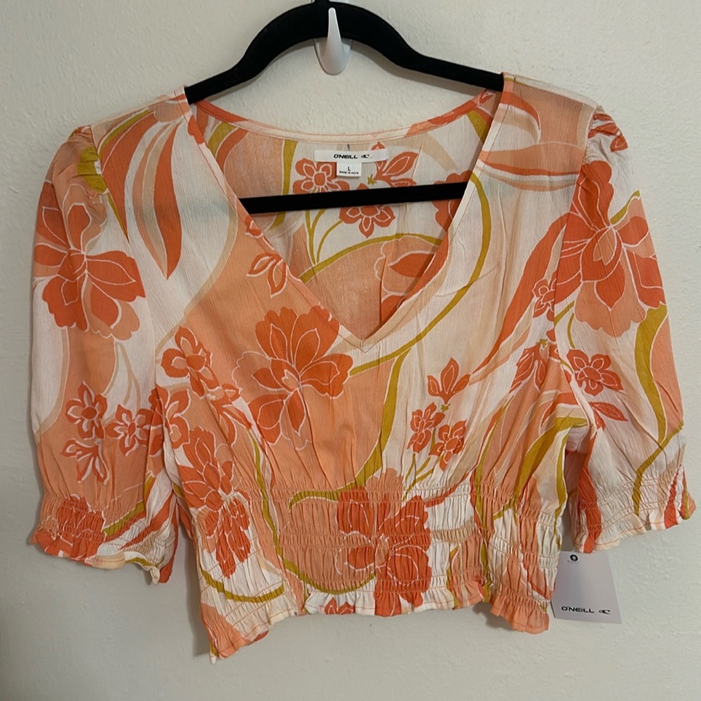 O'Neill Floral V-Neck Crop Top - Orange and White L - Picture 5 of 15